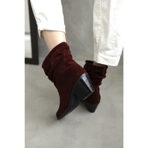 Козаки низькі призібрані, замша, колір Бордо 5