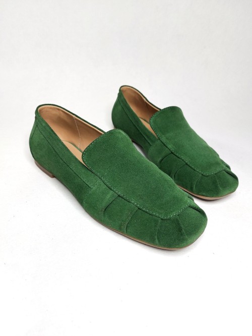 Лофери з драпіровкою, смарагдові, замша 